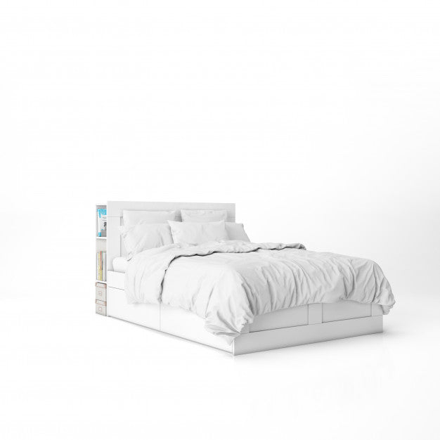 Free Bed With White Sheets Mockup Psd