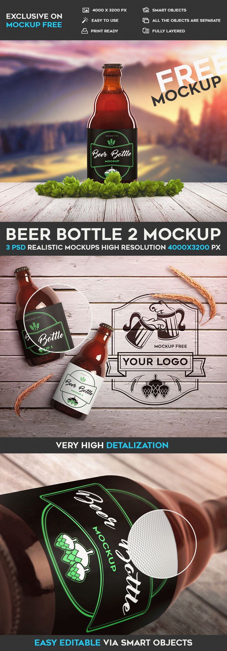 Free Beer Bottle 2 – Psd Mockup