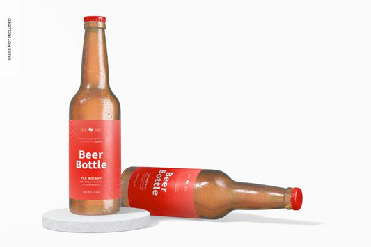 Free Beer Bottles Mockup, Standing And Dropped Psd