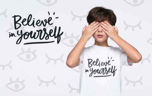 Free Believe In Yourself Young Cute Boy Mock-Up Psd