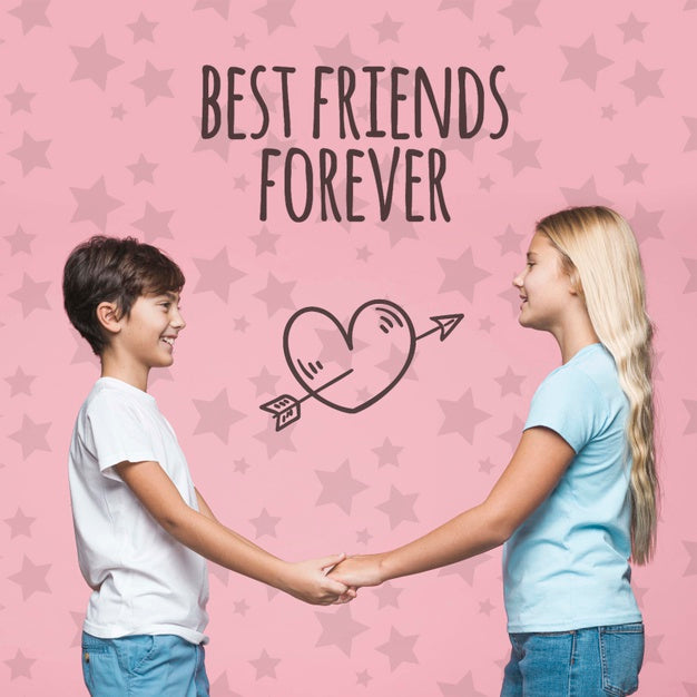 Free Best Friends Boy And Girl Mock-Up Psd