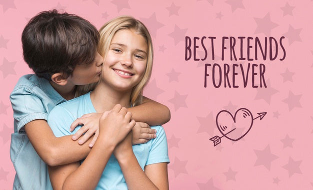 Free Best Friends Forever Boy And Girl Mock-Up Psd