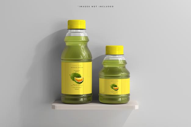 Free Beverage Bottles On A Shelf Mockup Psd