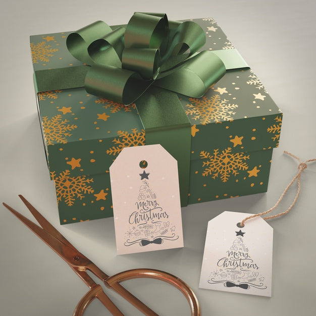 Free Big Bog Gift Wrapped With Green Paper Psd