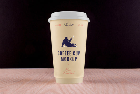 Free Big Coffee Cup On Desk Mockup