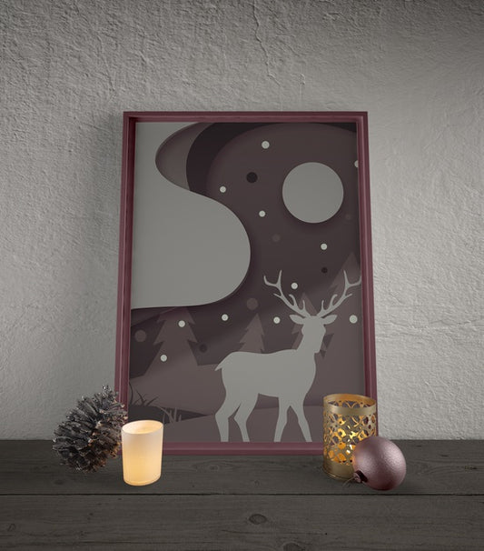 Free Big Size Frame On Floor With Christmas Decorations Beside Psd
