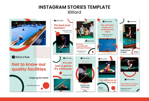 Free Billiard Concept Instagram Stories Mock-Up Psd