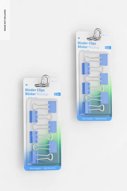 Free Binder Clips Blister Mockup, Hanging On Wall Psd