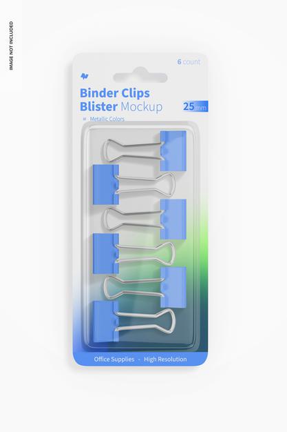 Free Binder Clips Blister Mockup, Top View Psd