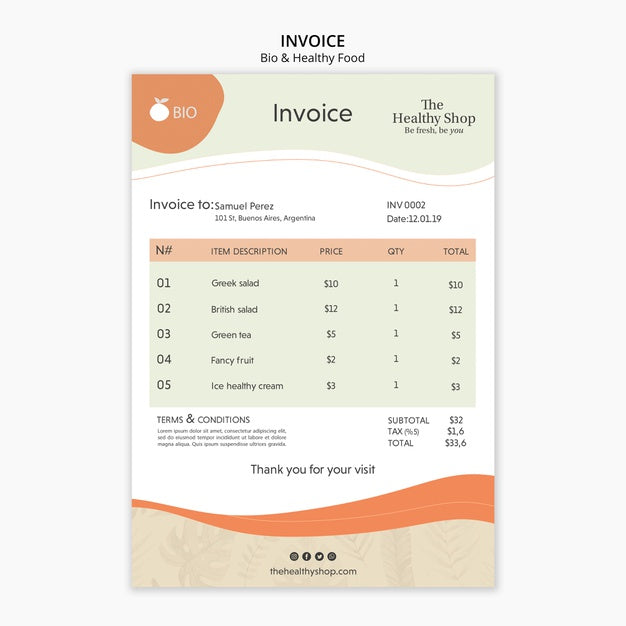 Free Bio & Healthy Food Concept Invoice Psd