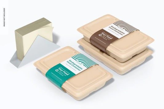 Free Biodegradable Food Containers Mockup, Stacked Psd