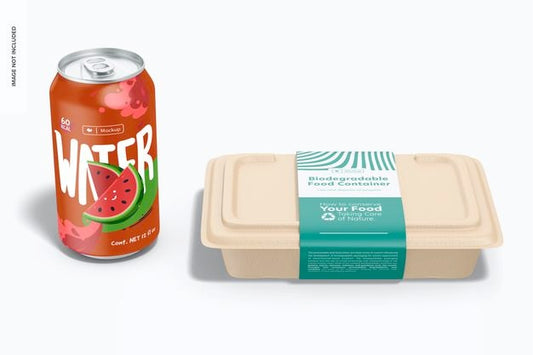 Free Biodegradable Food Containers With Soda Can Mockup Psd