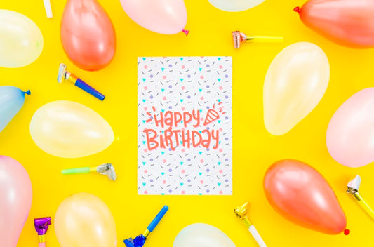 Free Birthday Card With Frame Of Balloons Psd