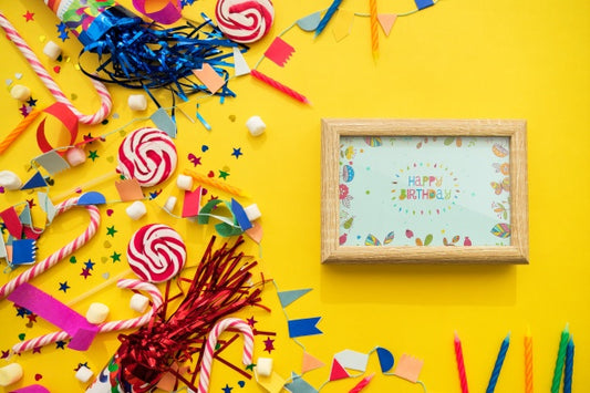 Free Birthday Concept With Frame And Candy Psd