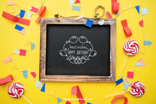 Free Birthday Concept With Slate And Candy Psd
