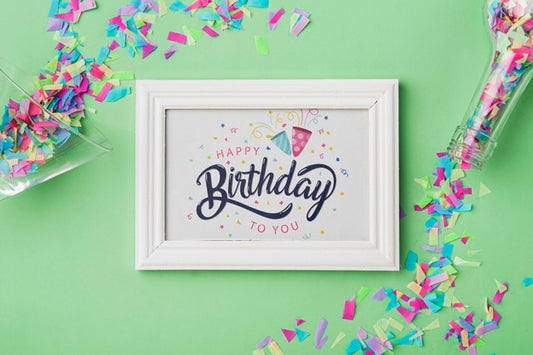 Free Birthday Frame Mock-Up With Confetti Psd