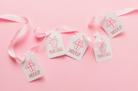 Free Birthday Gift Tags Mock-Ups With Pink Ribbons Psd