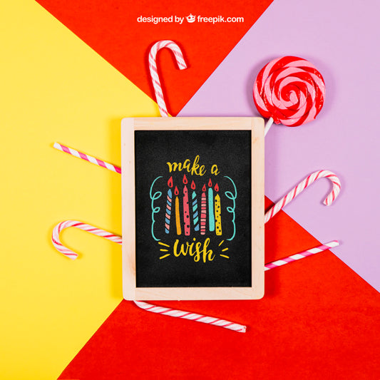 Free Birthday Mockup With Slate And Candy Psd