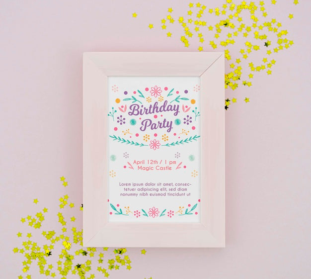 Free Birthday Party Poster In Frame With Golden Confetti Psd