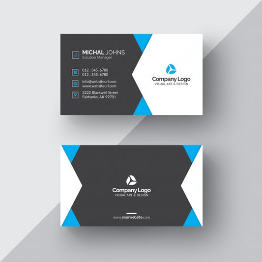Free Black And White Business Card With Blue Details Psd