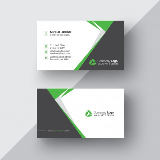 Free Black And White Business Card With Green Details Psd