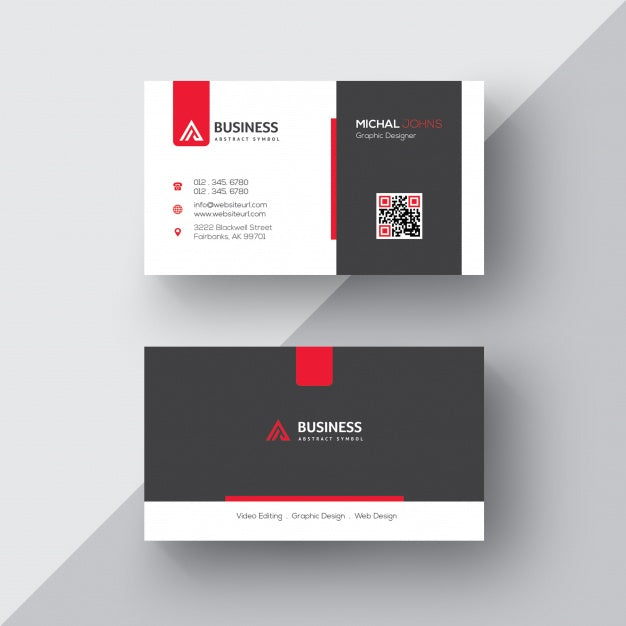 Free Black And White Business Card With Red Details Psd