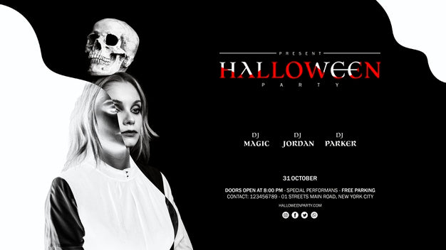 Free Black And White Mock-Up For Halloween Party Psd