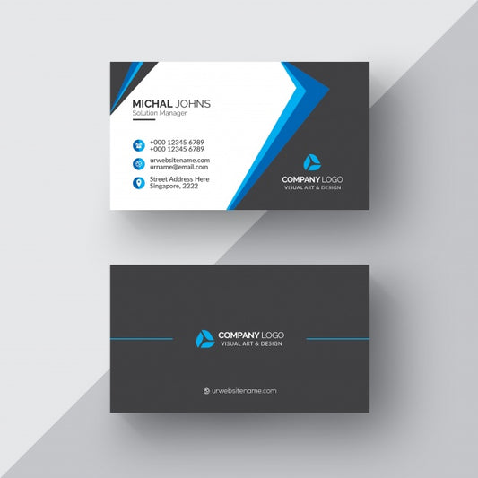 Free Black Business Card With White And Blue Details Psd