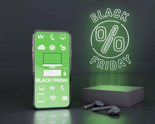 Free Black Friday Background With Green Neon Lights Psd
