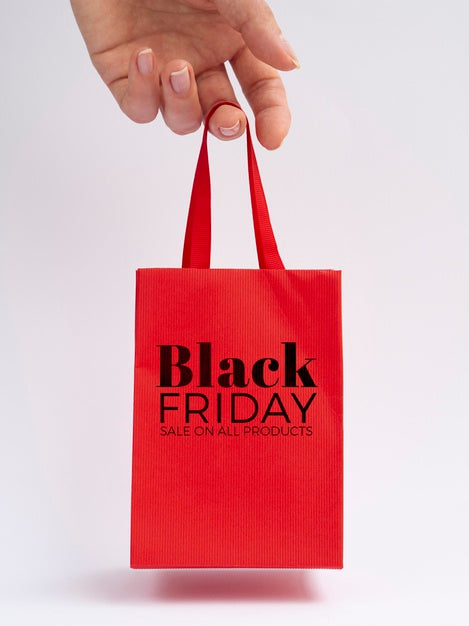 Free Black Friday Concept Red Bag Mock-Up Psd