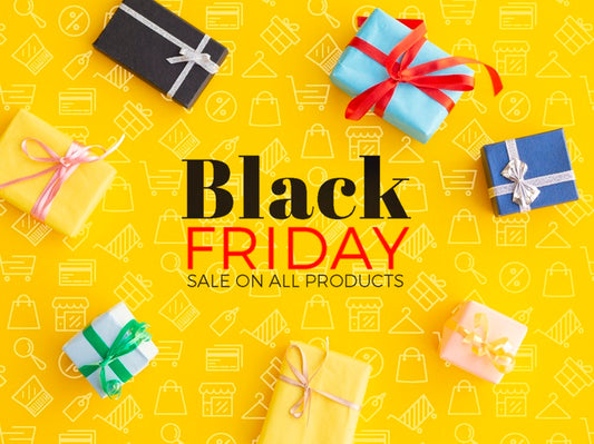Free Black Friday Concept With Gifts On Yellow Background Psd