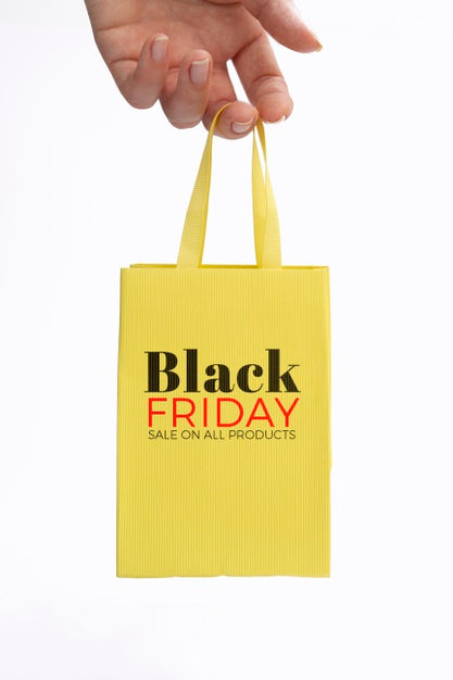 Free Black Friday Concept Yellow Bag Mock-Up Psd