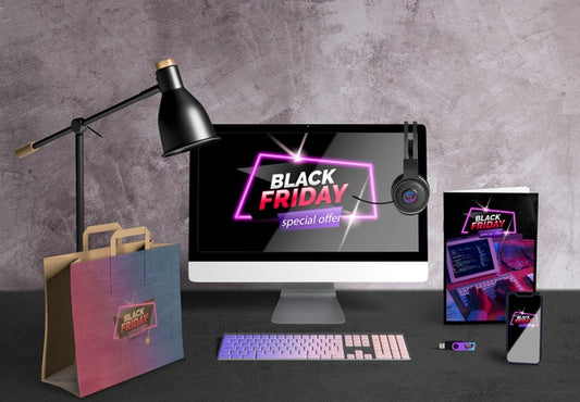 Free Black Friday Desktop Concept On Desk Psd