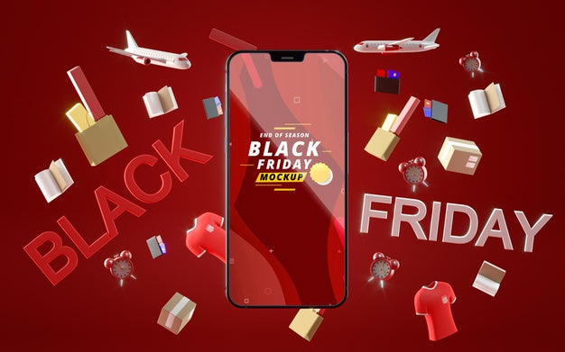 Free Black Friday Mobile On Sale Mock-Up Red Background Psd