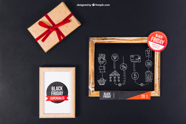 Free Black Friday Mockup With Slate And Frame Psd