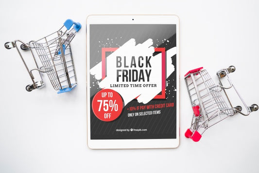 Free Black Friday Mockup With Tablet Psd