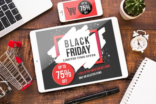 Free Black Friday Mockup With Tablet Psd