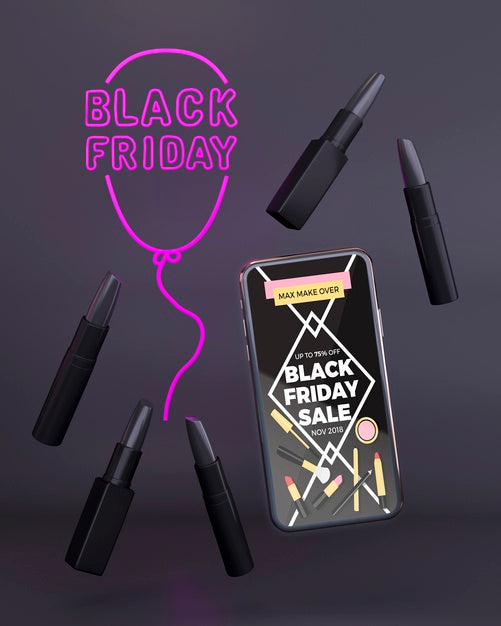 Free Black Friday Phone Mock-Up With Purple Neon Lights Psd