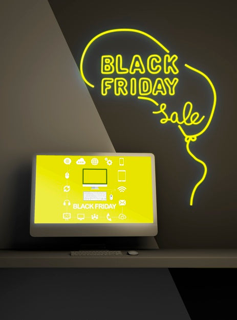 Free Black Friday Sales Background With Pc Mock-Up Psd