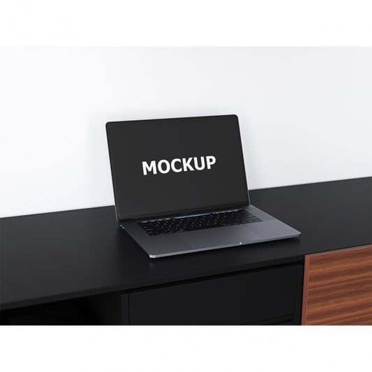 Free Black Laptop Mockup On A Desk Psd