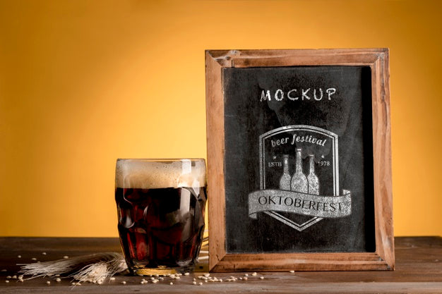 Free Black Mug Of Beer With Mock-Up Frame Psd
