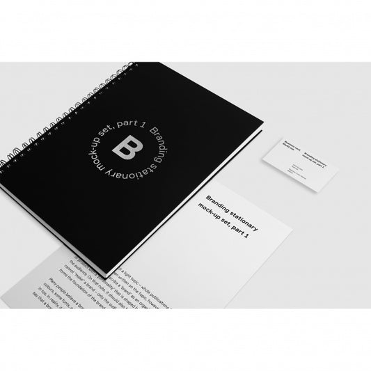Free Black Note Book With Business Card Mock Up Psd