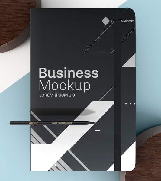 Free Black Notebook And Pencil Mock-Up Psd