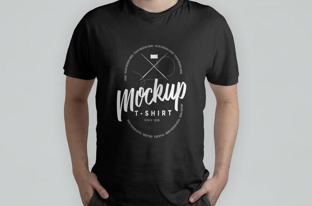 Free Black T-Shirt Model Front View Mockup Psd – CreativeBooster