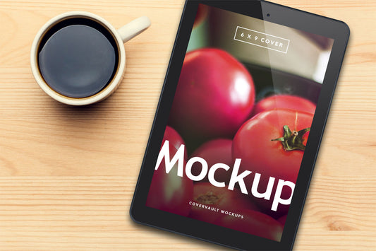 Free Black Tablet And Coffee Psd Mockup