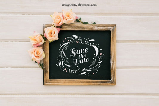 Free Blackboard And Flowers With Mock Up Design Psd