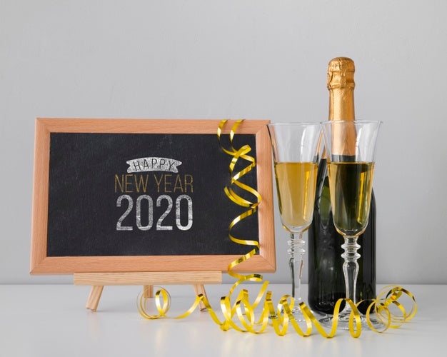 Free Blackboard Mock-Up For New Year Party And Champagne Psd