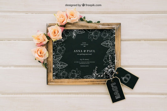 Free Blackboard Mock Up With Flowers And Labels Psd