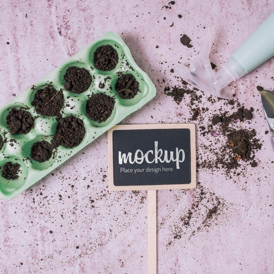 Free Blackboard Mock-Up With Gardening Pots Psd
