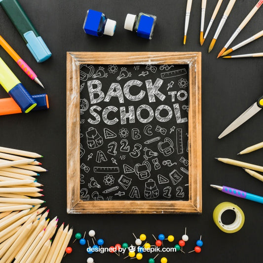 Free Blackboard Surrounded By Shcool Materials Psd